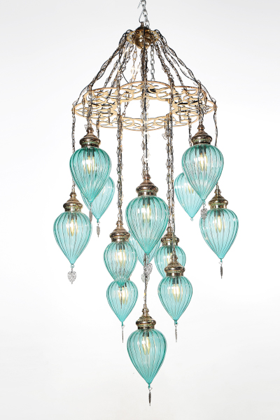 Stylish Nickel Design Chandelier with 13 Special Pyrex Glasses
